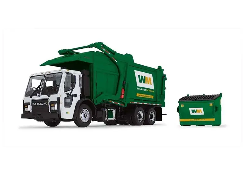 Mack Lr W/ Mcneilus Meridian Front Loader & Trash Bin (Waste Management) Diecast 1:34 Scale Model - First Gear 10-4292D 1