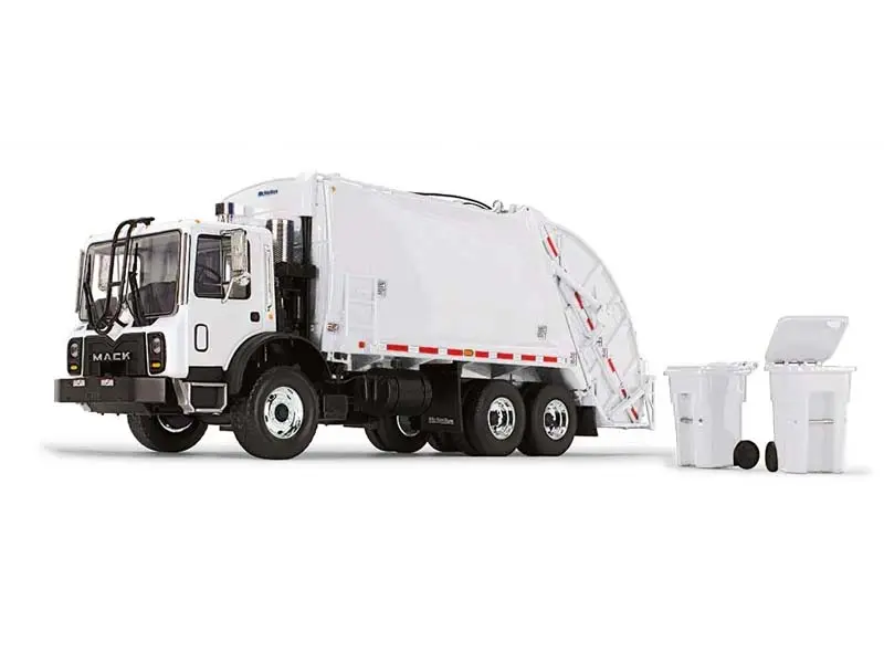 Mack Terrapro W/ Mcneilus Rear Loader & Trash Carts Diecast 1:34 Scale Model - First Gear 10-4337 1
