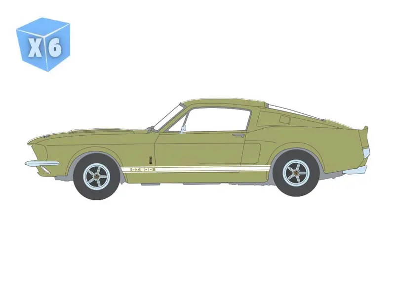 Pre-Order - 6 Pack 1967 Shelby Gt-500 Fastback – Lime Gold (The Mustang Stampede Series 2) Diecast 1:64 Scale Model - Greenlight 125402A 1