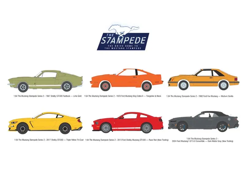 Pre-Order (The Mustang Stampede Series 2) Set Of 6 Diecast 1:64 Scale Models - Greenlight 125402 1