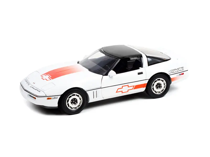 1988 Chevrolet Corvette C4 White W/ Black Top And Orange Stripes Corvette Challenge Race Car 1:18 Scale Diecast Model Car - Greenlight 13596 1