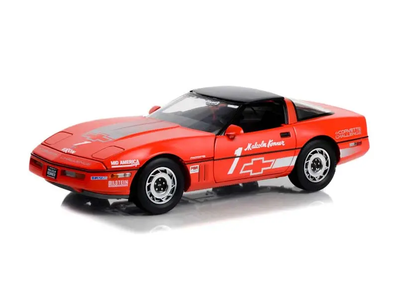 1988 Chevrolet Corvette C4 - Red W/ Silver Stripes - #1 Malcolm Konner Corvette Challenge Race Car Diecast 1:18 Scale Model - Greenlight 13645 1