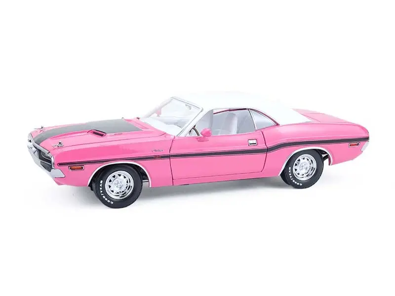 1970 Dodge Challenger R/T Hardtop 440 Six Pack - Panther Pink W/ White Top & White Interior Diecast 1:18 Scale Model - Greenlight 13699 1