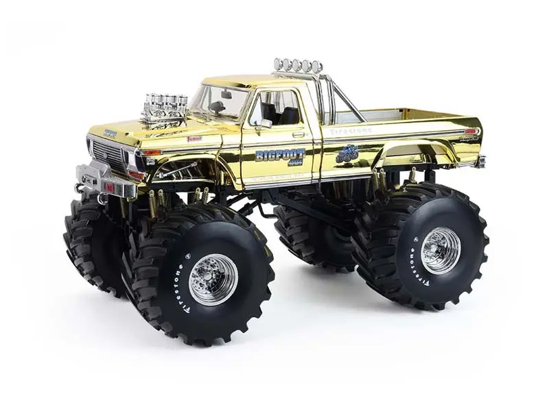 1979 Ford F-250 Monster Truck – Gold Chrome W/ Bob Chandler Standing Figure (Kings Of Crunch - Bigfoot #1 50Th Anniversary) Diecast 1:18 Scale Model - Greenlight 13715 1