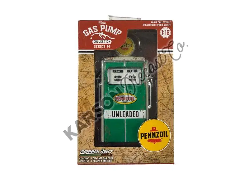 Chase 1954 Tokheim 350 Twin Gas Pump - Pennzoil Unleaded Weathered (Vintage Gas Pumps Series 14) Diecast 1:18 Scale Model - Greenlight 14140C 1