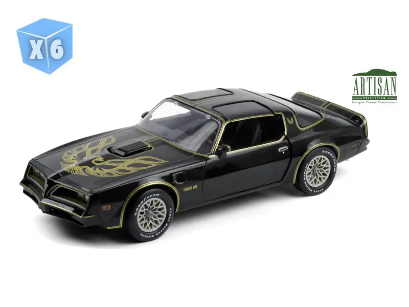 6 Pack 1977 Pontiac Firebird Trans Am Starlite Black W/ Golden Eagle Hood (Artisan Collection) Diecast 1:18 Scale Model - Greenlight 19098 1