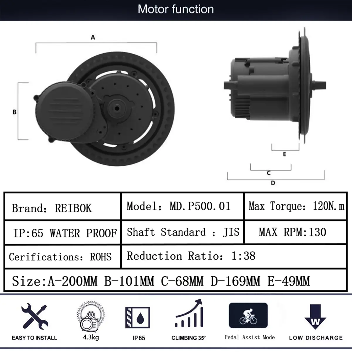 Rattan Reibok 48V 500W Mid Drive Motor 1