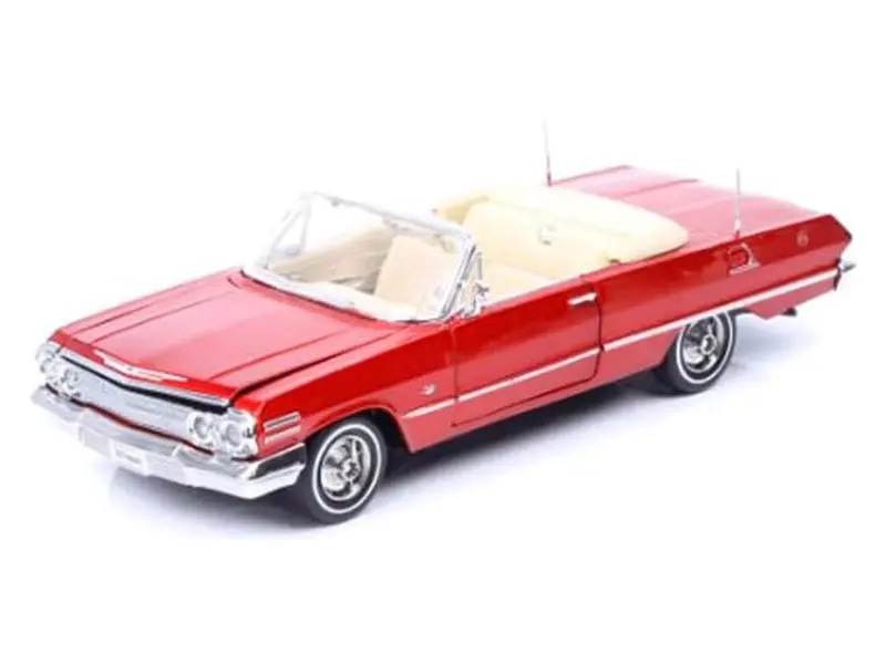 1963 Chevrolet Impala Convertible – Red W/ Beige Interior Diecast 1:24 Scale Model - Welly 22434Mrd 1