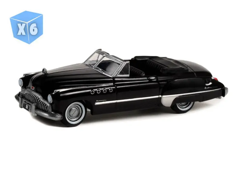 6 Pack 1949 Buick Roadmaster Convertible (Black Bandit Series 27) Diecast 1:64 Scale Model - Greenlight 28110A 1