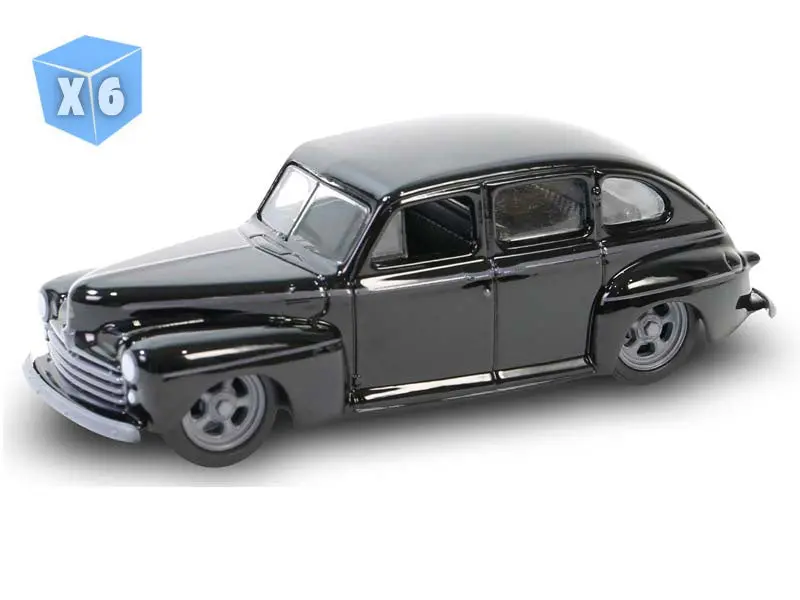 6 Pack 1948 Ford Fordor Super Deluxe Lowrider (Black Bandit Series 29) Diecast 1:64 Scale Model - Greenlight 28150A 1