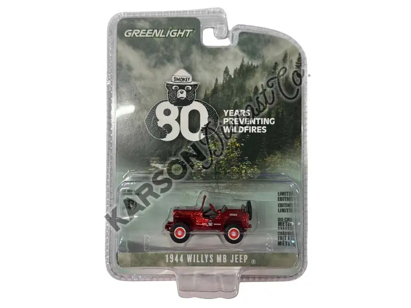 Chrome Chase 1944 Willys Mb - Smokey Bear 80Th Anniversary (Anniversary Collection Series 17) Diecast 1:64 Scale Model - Greenlight 28160A 1