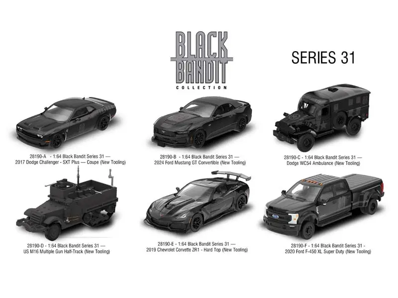 Pre-Order (Black Bandit Series 31) Set Of 6 Diecast 1:64 Scale Models - Greenlight 28190 1