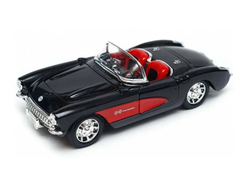 1957 Chevrolet Corvette Convertible - Black And Red W/ Red Interior (Nex) Diecast 1:24 Scale Model Car - Welly 29393Bk 1