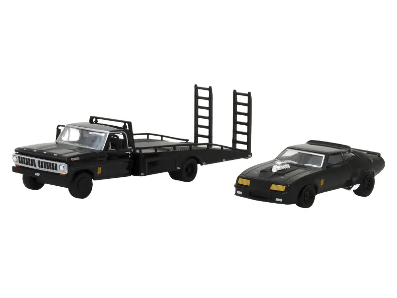 1972 Ford F-350 Ramp Truck W/ Last Of The V8 Interceptors 1973 Ford Falcon Xb Diecast 1:64 Scale Model - Greenlight 29925 1