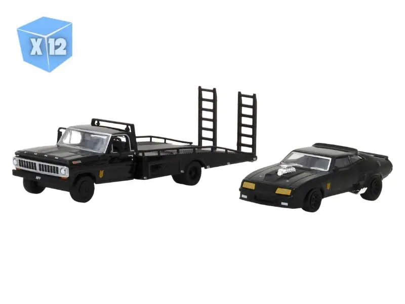 12 Pack 1972 Ford F-350 Ramp Truck W/ Last Of The V8 Interceptors 1973 Ford Falcon Xb Diecast 1:64 Scale Model - Greenlight 29925 1