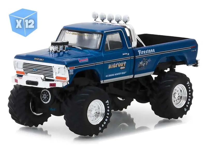12 Pack 1974 Ford F-250 Monster Truck Bigfoot #1 Blue The Original Monster Truck Diecast 1:64 Scale Model - Greenlight 29934 1