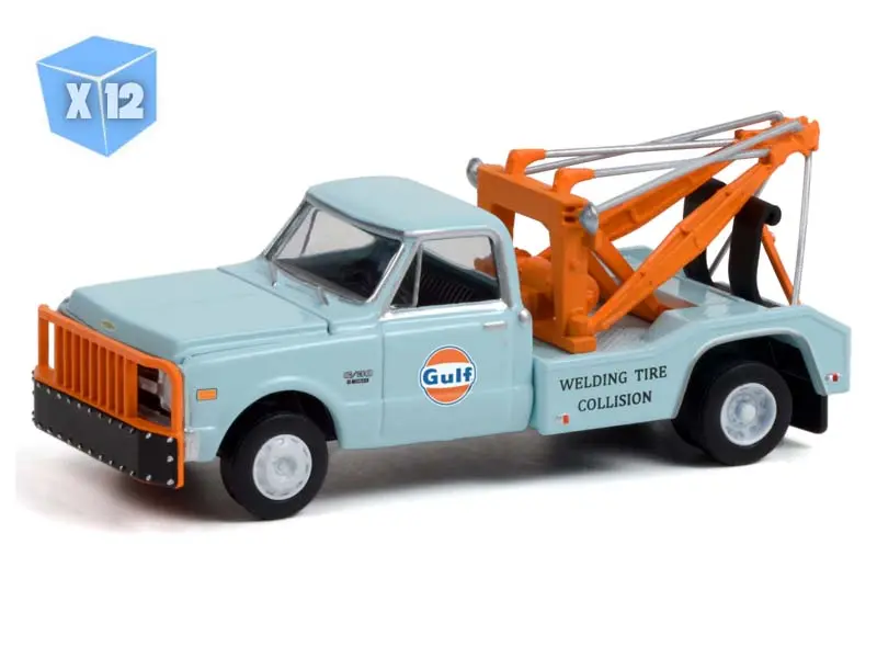 12 Pack 1969 Chevrolet C-30 Dually Wrecker Tow Truck - Gulf Oil Welding Tire Collision Diecast 1:64 Model - Greenlight 30275 1