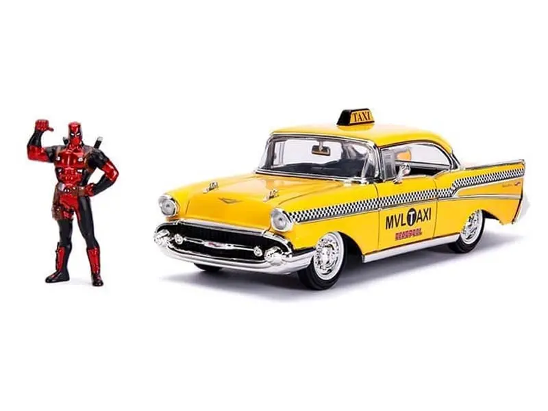 1957 Chevrolet Bel Air Taxi W/ Deadpool – Marvel Avenger (Hollywood Ride) Diecast 1:24 Scale Model - Jada 30290 1