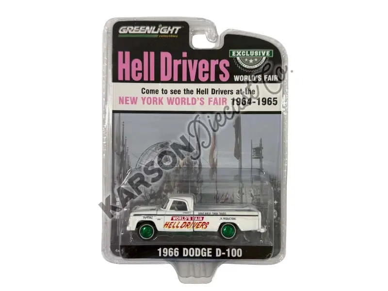 Chase 1966 Dodge D-100 - World’S Fair Hell Drivers By Jk Productions Diecast 1:64 Scale Model - Greenlight 30331 1