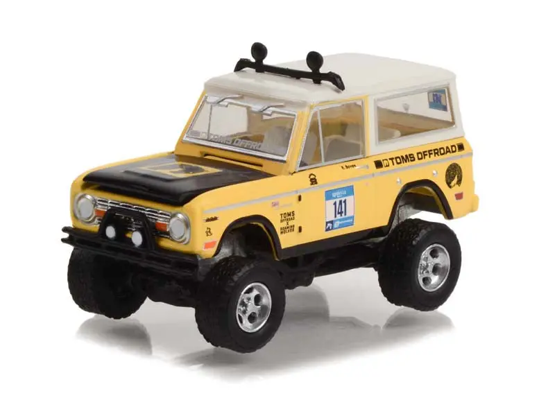 1969 Ford Bronco #141 Rebelle Rally - Toms Offroad Roaming Wolves Diecast 1:64 Scale Model - Greenlight 30389 1
