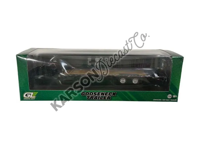 Chrome Chase Gooseneck Trailer - Black W/ Red And White Conspicuity Stripes Diecast 1:64 Scale Model - Greenlight 30390 1