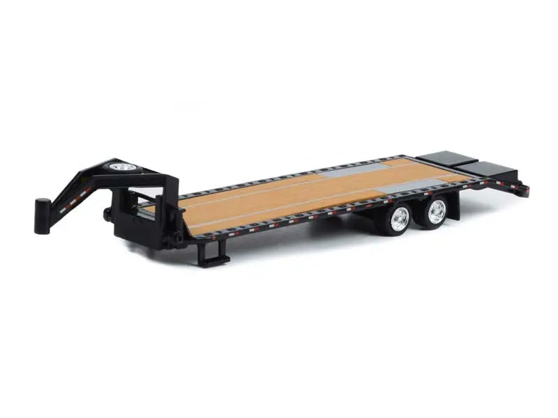 Gooseneck Trailer - Black W/ Red And White Conspicuity Stripes Diecast 1:64 Scale Model - Greenlight 30390 1