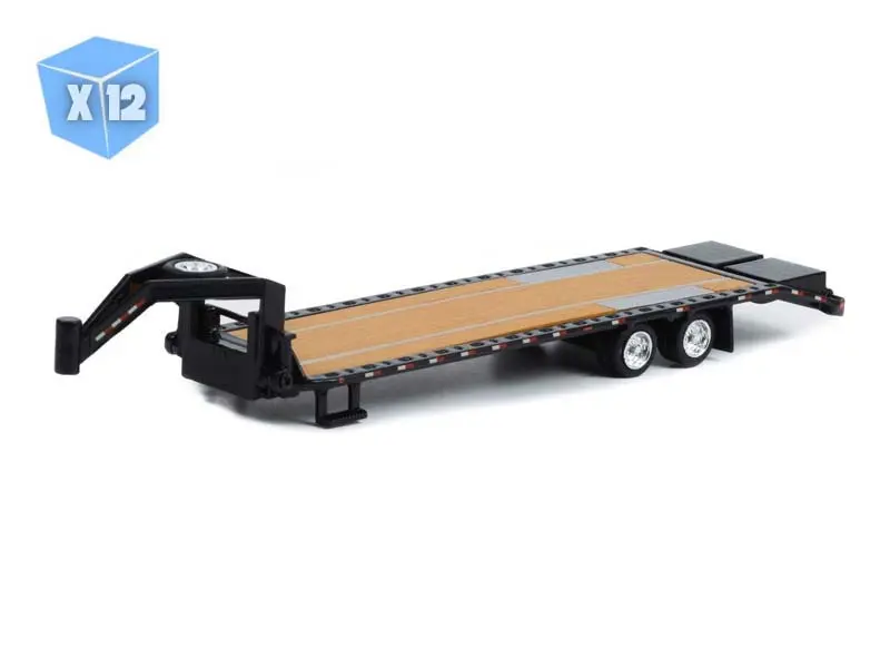 12 Pack Gooseneck Trailer - Black W/ Red And White Conspicuity Stripes Diecast 1:64 Scale Model - Greenlight 30390 1