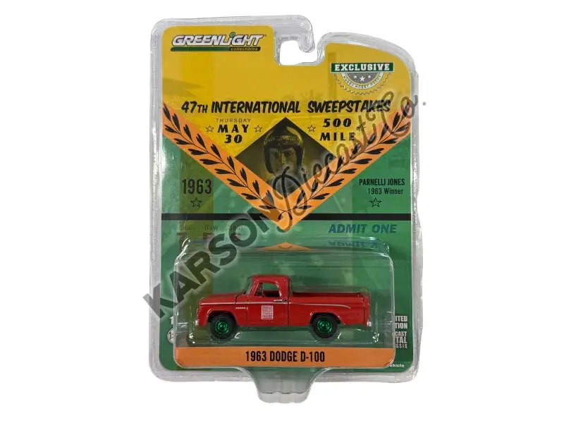 Chase 1963 Dodge D-100 - 47Th International Indy 500 Sweepstakes Official Truck Diecast  1:64 Scale Model - Greenlight 30402 1