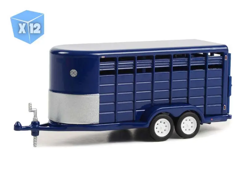 Pre-Order - 12 Pack 14-Foot Livestock Trailer - Dark Blue (Hitch & Tow Trailers) Diecast 1:64 Scale Model - Greenlight 30425 1