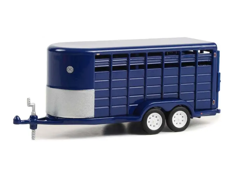 Pre-Order 14-Foot Livestock Trailer - Dark Blue (Hitch & Tow Trailers) Diecast 1:64 Scale Model - Greenlight 30425 1