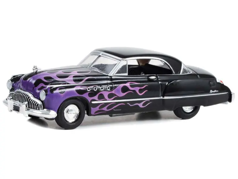 1949 Buick Roadmaster Hardtop - Black W/ Flames (Flames The Series) Diecast 1:64 Scale Model - Greenlight 30432 1