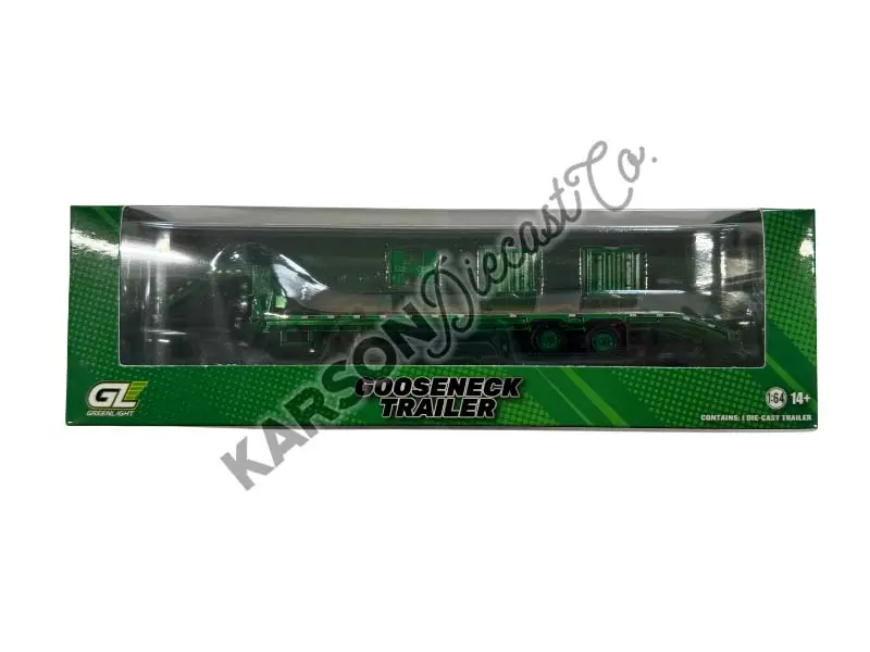 Chrome Chase Gooseneck Trailer - Blue W/ Red And White Conspicuity Stripes Diecast 1:64 Scale Model - Greenlight 30466 1