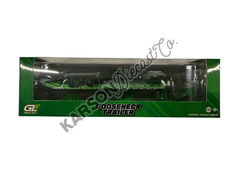 Green Chrome Chase Gooseneck Trailer - Red W/ Red And White Conspicuity Stripes Diecast 1:64 Scale Model - Greenlight 30467 1