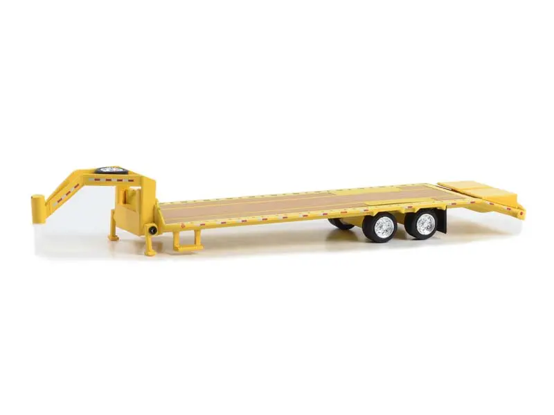 Gooseneck Trailer - Yellow W/ Red And White Conspicuity Stripes Diecast 1:64 Scale Model - Greenlight 30485 1