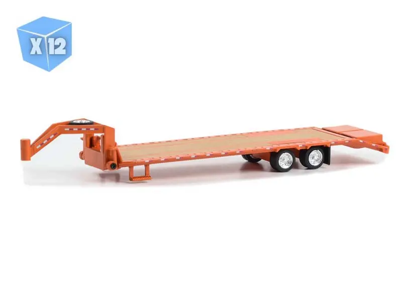 12 Pack Gooseneck Trailer - Orange W/ Red And White Conspicuity Stripes Diecast 1:64 Model - Greenlight 30486 1