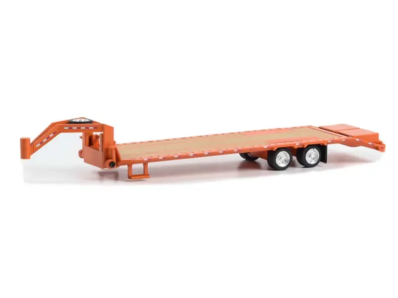 Gooseneck Trailer - Orange W/ Red And White Conspicuity Stripes Diecast 1:64 Scale Model - Greenlight 30486 1