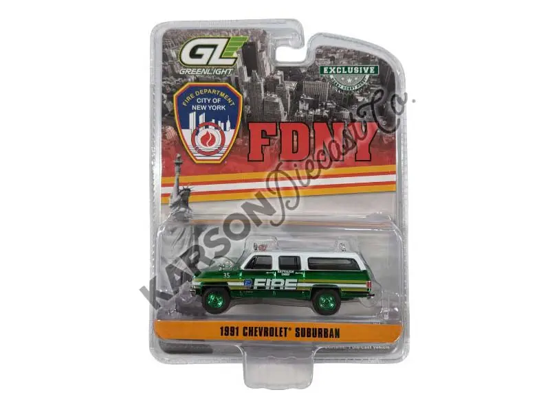Green Chrome Chase 1991 Chevrolet Suburban – Fdny Battalion Chief Diecast 1:64 Scale Model - Greenlight 30501 1