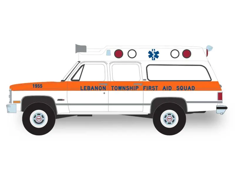 Pre-Order 1984 Gmc Suburban 2500 Sierra Classic Ambulance - Lebanon Township, New Jersey First Aid Squad Diecast 1:64 Scale Model - Greenlight 30509 1