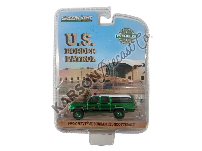 Chrome Chase 1990 Chevrolet Suburban K20 Scottsdale - U.S. Border Patrol Diecast 1:64 Scale Model - Greenlight 30513 1