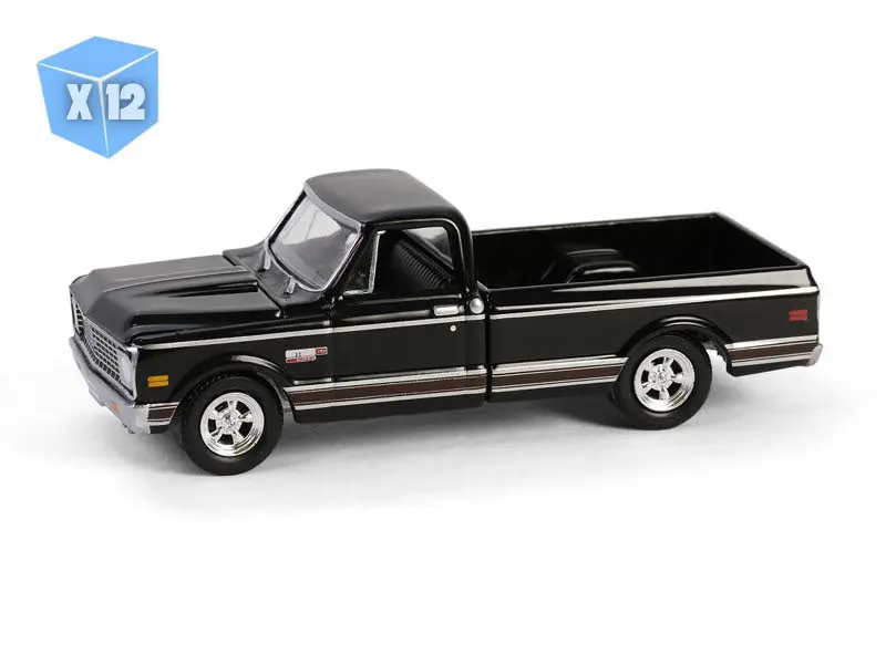 12 Pack 1972 Chevy Cheyenne C10 – Black Diecast 1:64 Scale Model - Greenlight 30546 1