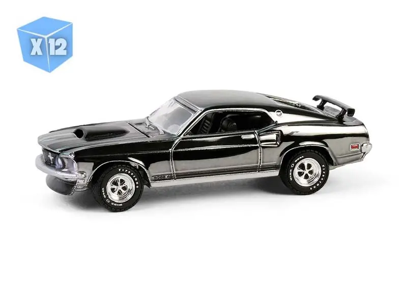 12 Pack 1969 Ford Mustang Boss 429 Silver Chrome Edition - John Wick 2014 Diecast 1:64 Scale Model - Greenlight 30557 1