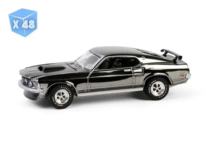 48 Pack 1969 Ford Mustang Boss 429 Silver Chrome Edition - John Wick 2014 Diecast 1:64 Scale Model - Greenlight 30557 1