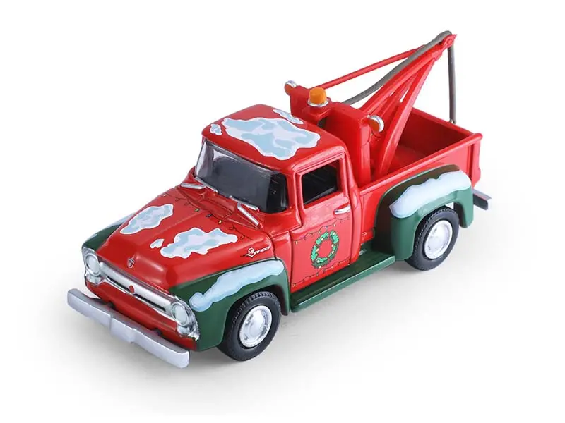 1956 Ford F-100 Tow Truck W/ Mechanic Figure (Christmas 2025 Edition) Diecast 1:64 Scale Model - Greenlight 30564B 1