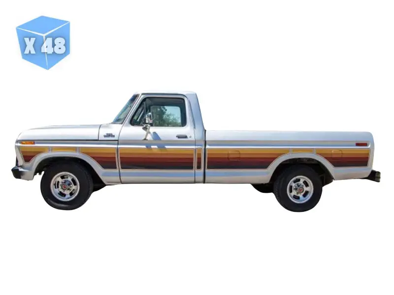 Pre-Order - 48 Pack 1977 Ford F-150 – Free Wheeling Stripes Edition – Silver Metallic Diecast 1:64 Scale Model - Greenlight 30572 1