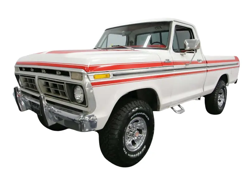 Pre-Order 1977 Ford F-150 – White W/ Orange Stripes Diecast 1:64 Scale Model - Greenlight 30574 1