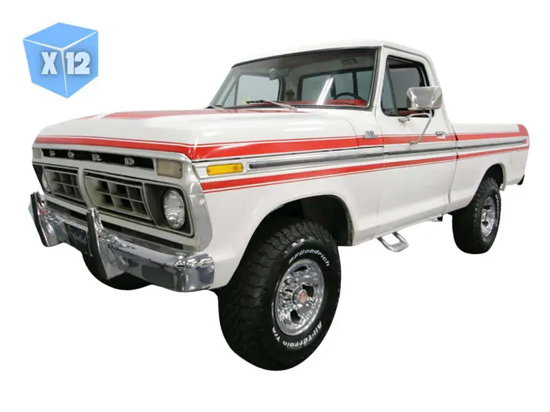 Pre-Order - 12 Pack 1977 Ford F-150 – White W/ Orange Stripes Diecast 1:64 Scale Model - Greenlight 30574 1