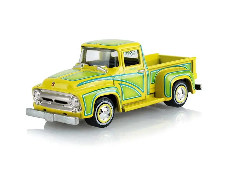 Pre-Order 1954 Ford F-100 Lowrider- Bright Yellow (Sergio Rocha Collaboration) Diecast 1:64 Scale Model - Greenlight 30596 1
