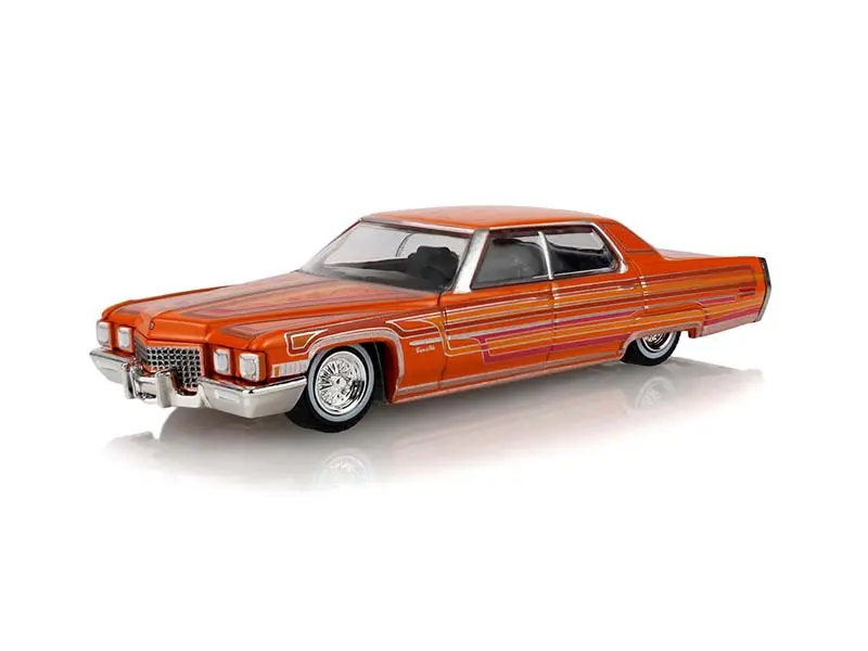 Pre-Order 1972 Cadillac Coupe Deville - Lowriders - Mandarin Orange – Sergio Rocha Collaboration Diecast 1:64 Scale Model - Greenlight 30597 1