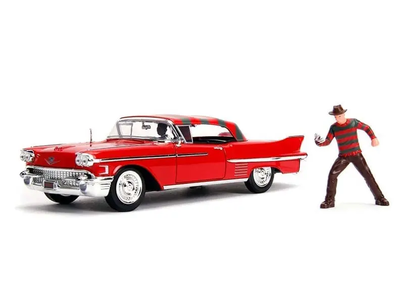 1958 Cadillac Series 62 W/ Freddy Figure – Nightmare On Elm Street (Hollywood Rides) Diecast 1:24 Scale Model - Jada 31102 1