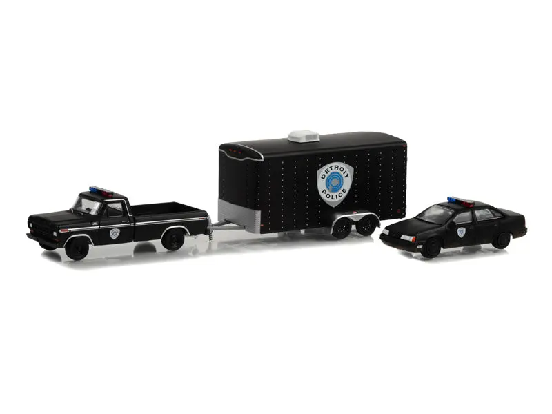 1979 Ford F-150 W/ 1986 Ford Taurus Detroit Police & Car Hauler Robocop 2 (Hollywood Hitch & Tow) Series 11 Diecast 1:64 Model - Greenlight 31150A 1